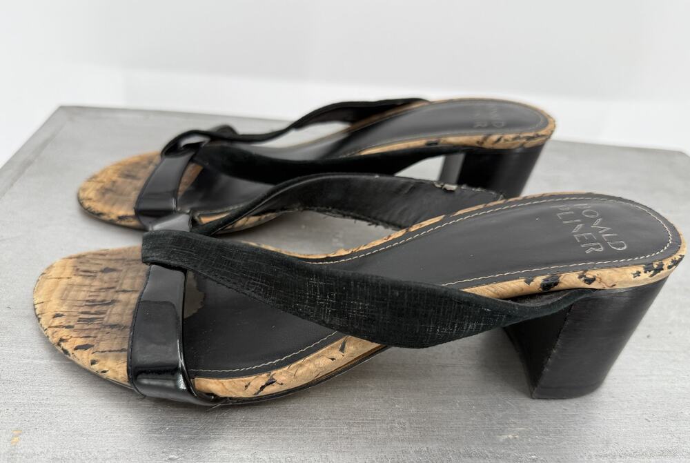 Donald Pliner Black Leather and Cork Platform Slide Strappy Sandals Size 7M